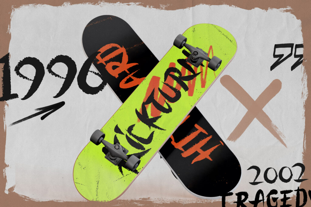 6 - Energy Rush Dry Brush Font skateboard mockup